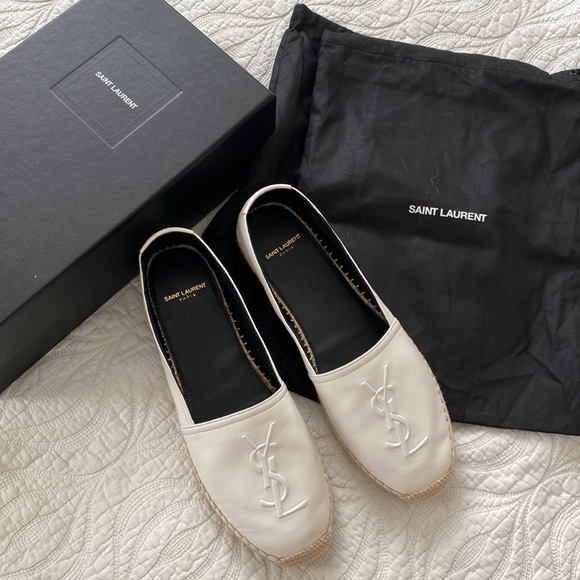 SAINT LAURENT Cassandre White Espadrilles Flats - Picture 1 of 7